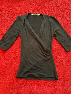 Michael Stars Black Wrap Surplice Top